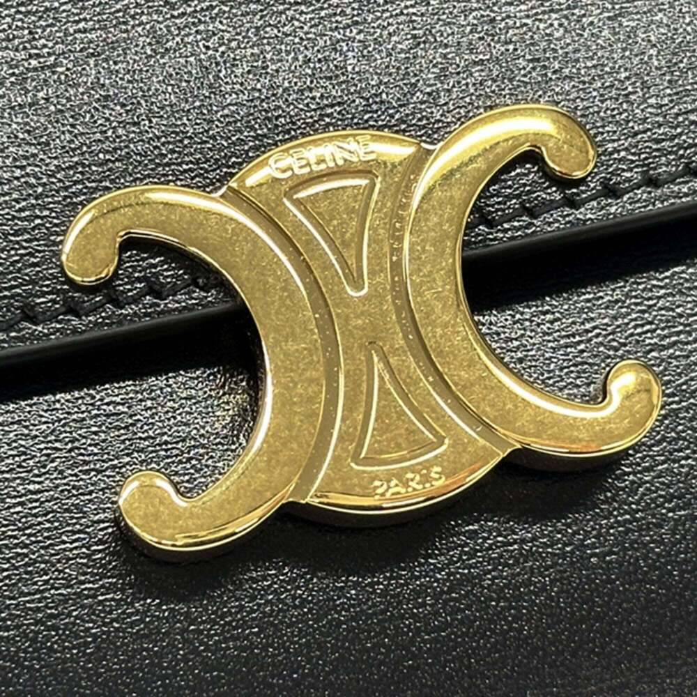 Celine CELINE Women's Tri-fold Wallet, Triomphe Leather, Black, Mini Wallet - Picture 8 of 8